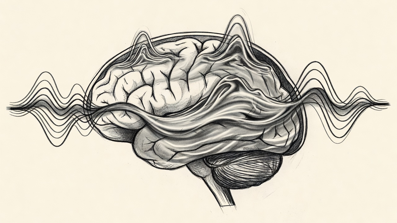 Corte cerebral con ondas de líquido cefalorraquídeo amplificadas por una onda sonora sincronizada en la cresta de una oscilación lenta del sueño.