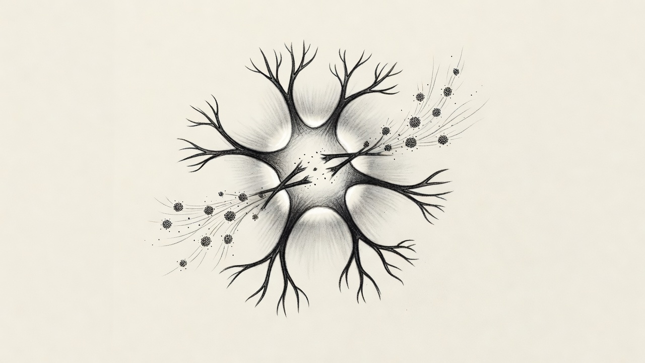 Sinapsis neuronal con un puente de lactato interrumpido que se reconstruye mediante moléculas de piruvato o cuerpos cetónicos, representando la restauración de la memoria.