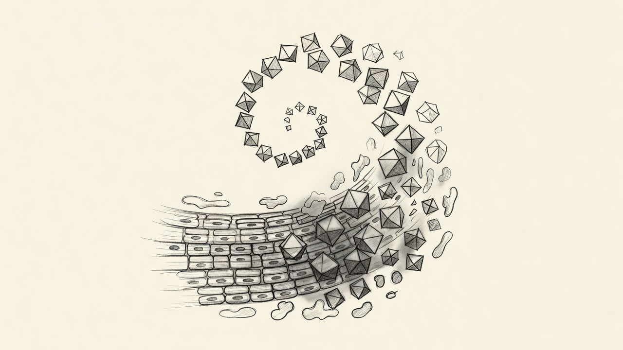 Una espiral de partículas virales desciende hacia capas de células del cuello uterino, que pasan de un orden compacto a una disposición irregular.