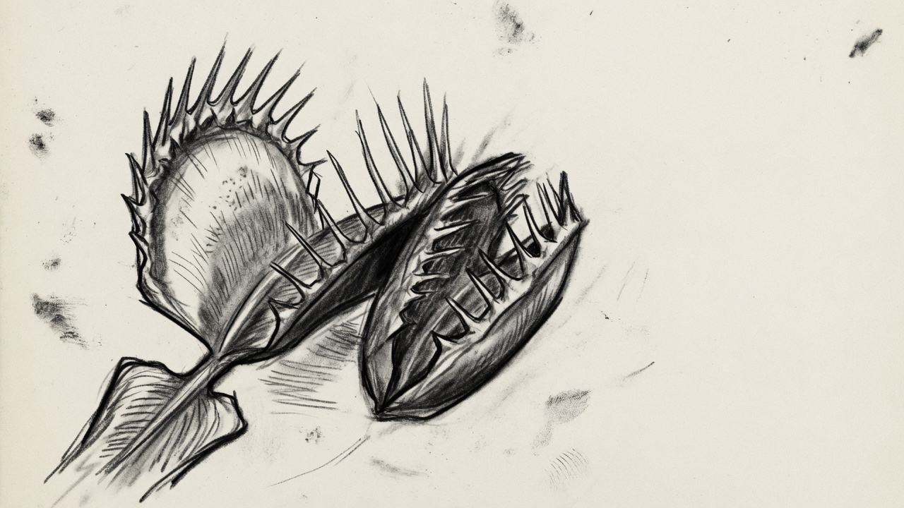 Dos hojas trampa de la venus atrapamoscas, a carbón