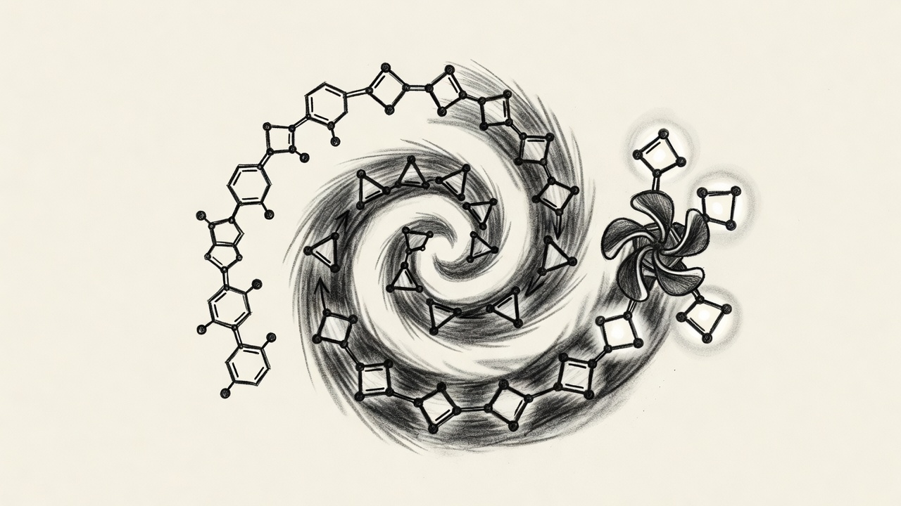 La imagen muestra el recorrido circular de la glucosa transformándose en piruvato, luego en portadores de energía, hasta llegar a una turbina molecular que produce ATP.