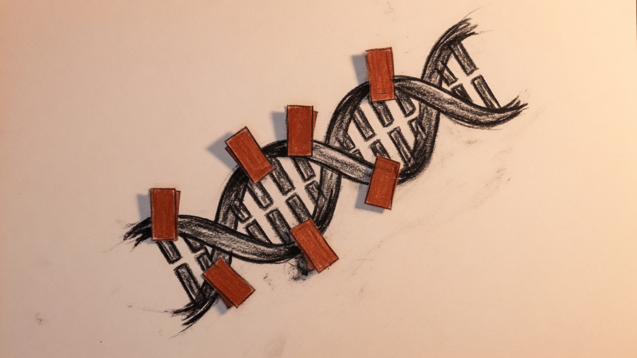 Ilustración de un tramo de DNA con unas marcas sólidas