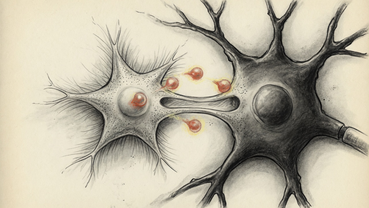 Ilustración de un astrocito que suelta unas gotas hacia una neurona